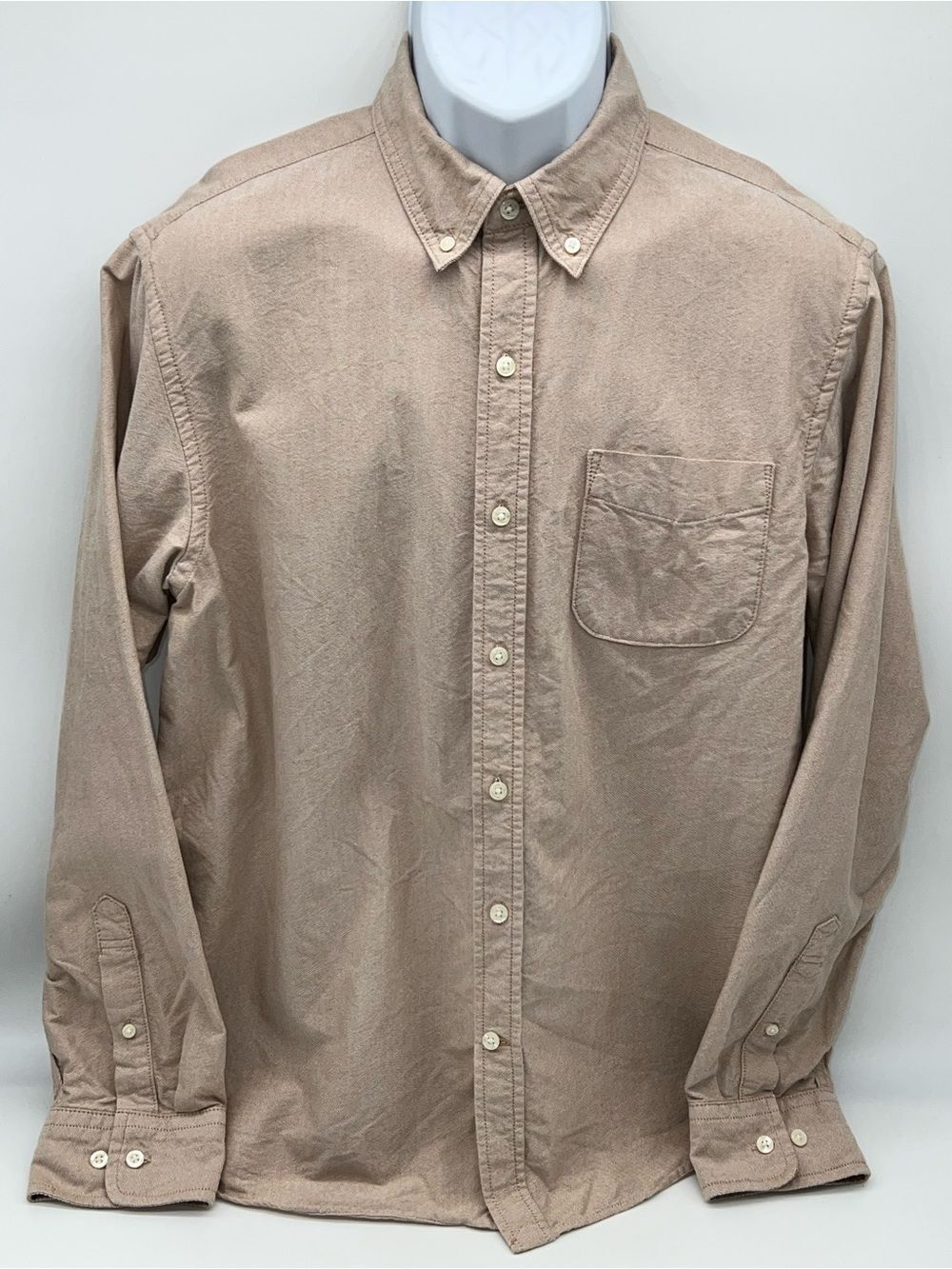 Lands' End Men's Button-Down Traditional Fit Shirt in Light Taupe-Size L 42-44